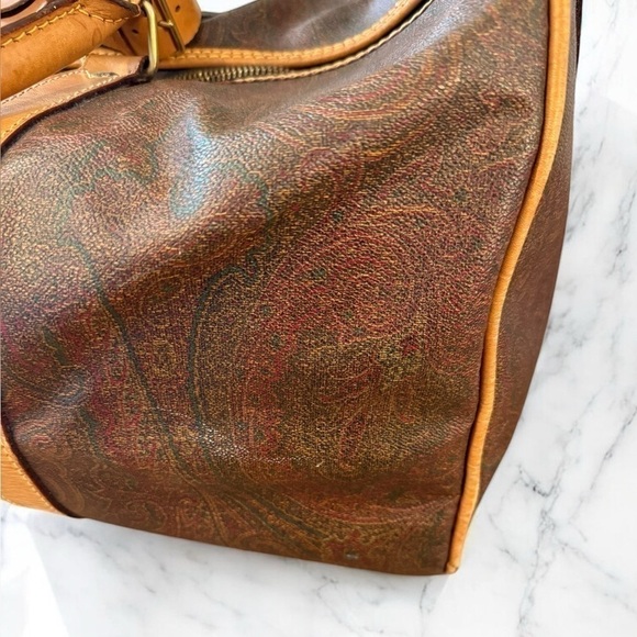 ETRO 1992 Vintage Boston Bag Paisley PVC Leather Duffle with Strap Lock and Key - Picture 12 of 16